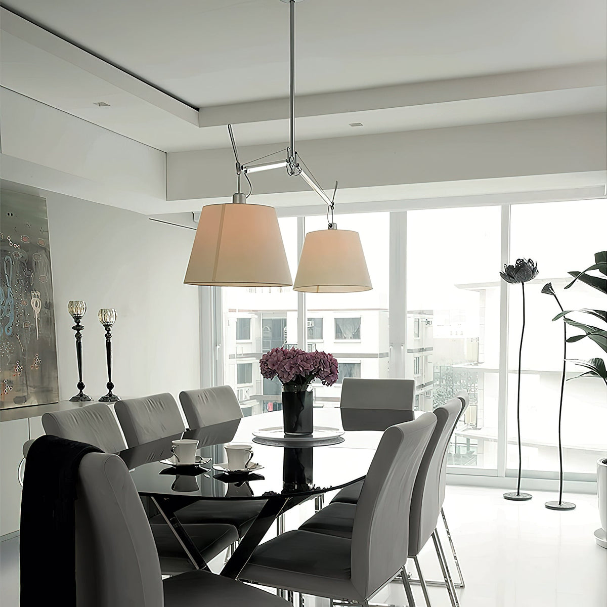 Costanza Pendant Lamp – Architectural Aluminum Suspended Light with Parchment Shade