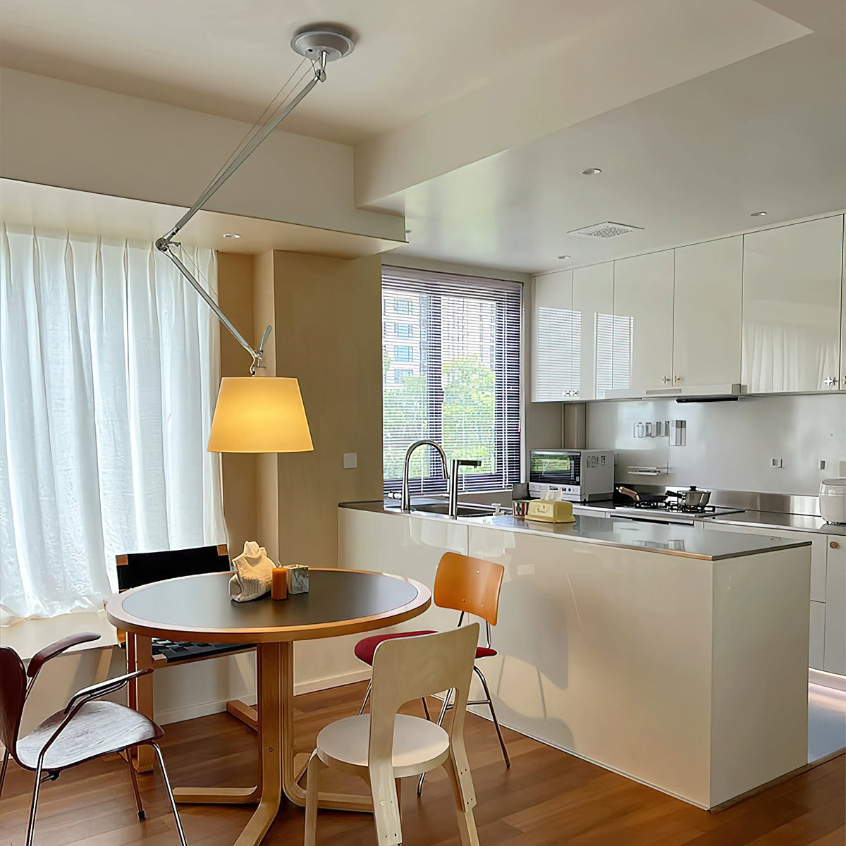 Costanza Pendant Lamp – Architectural Aluminum Suspended Light with Parchment Shade