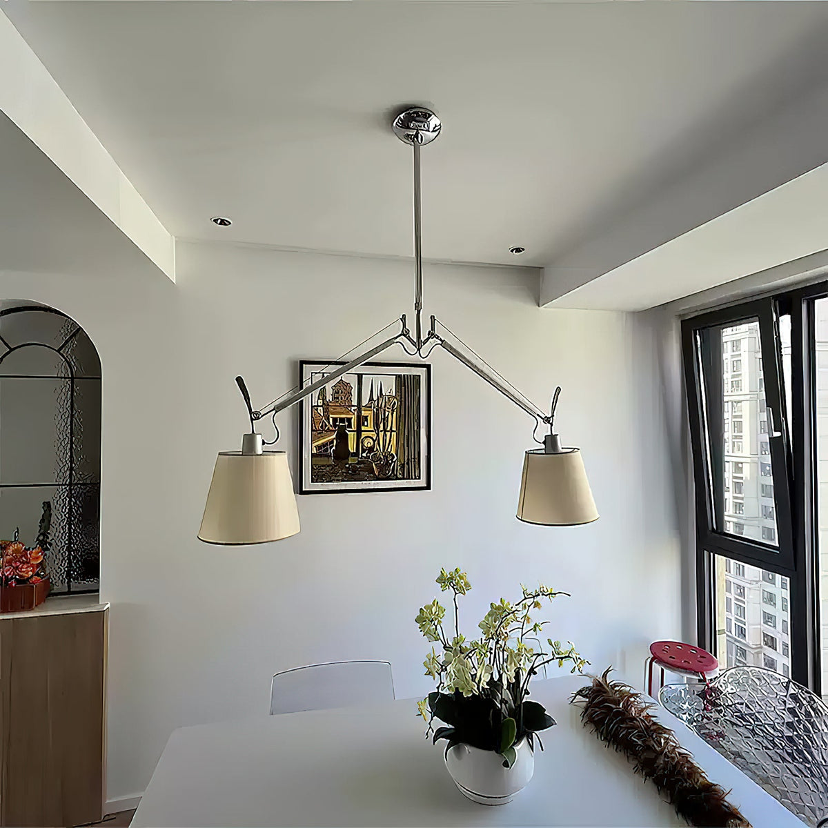 Costanza Pendant Lamp – Architectural Aluminum Suspended Light with Parchment Shade