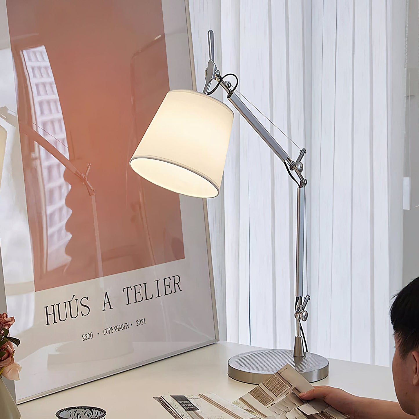 Artemide Table Lamp | Luxury Slanted Aluminum & Fabric Shade Desk Light