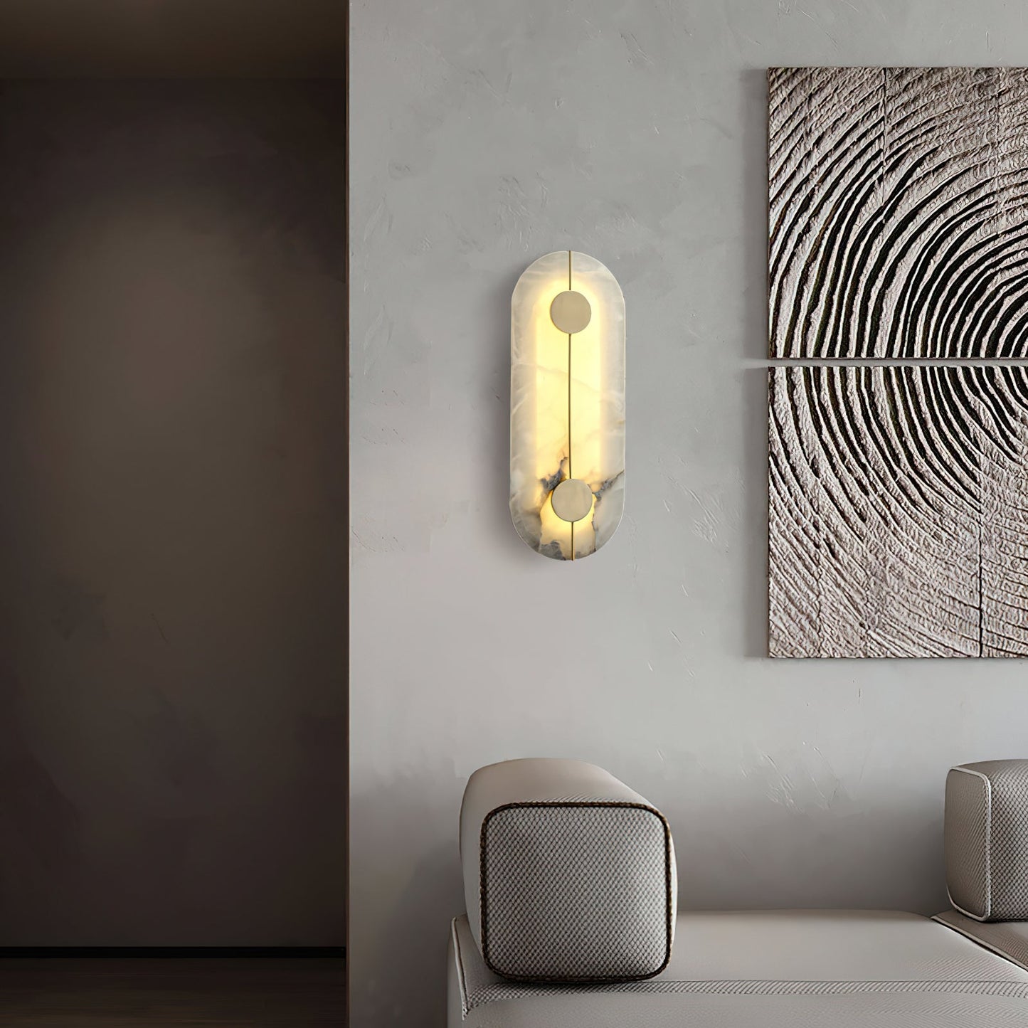 Artistic Alabaster Wall Lamp | Luxury 17-Inch Slim Brass & Stone Sconce