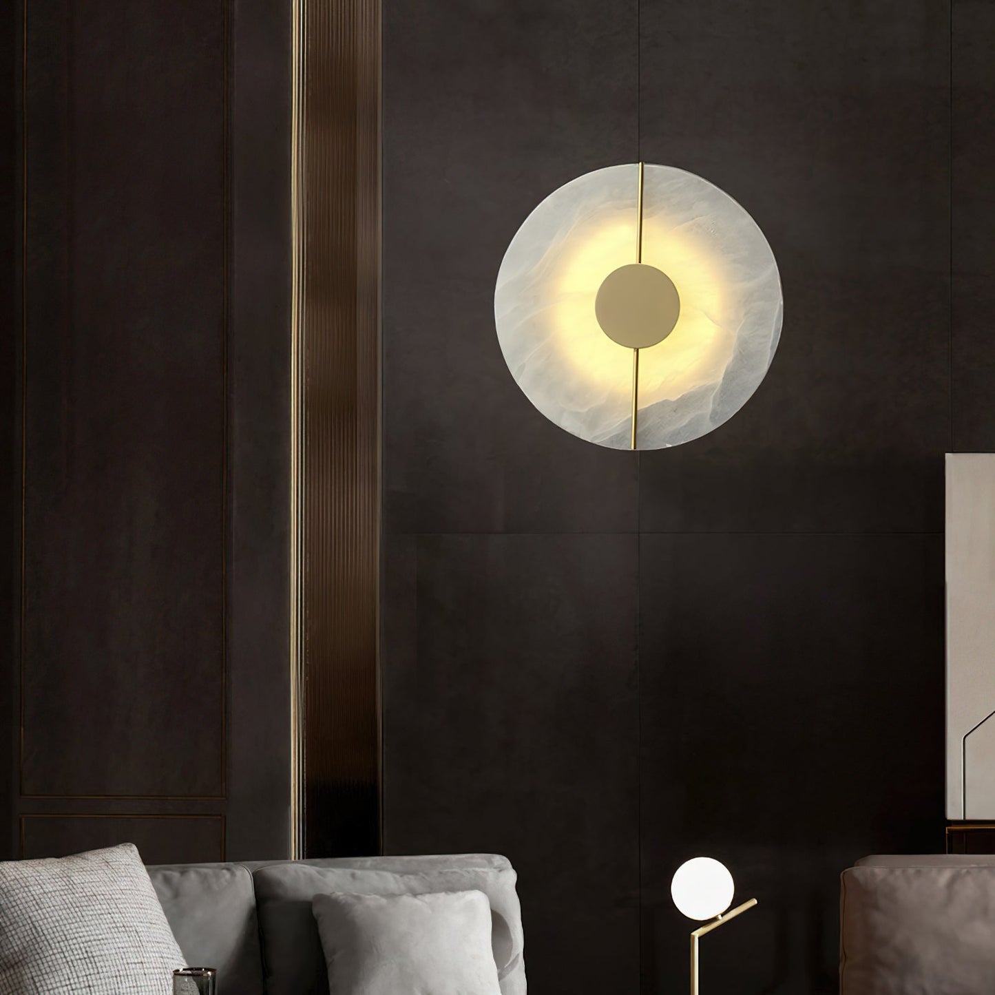 Artistic Alabaster Wall Lamp | Luxury 17-Inch Slim Brass & Stone Sconce