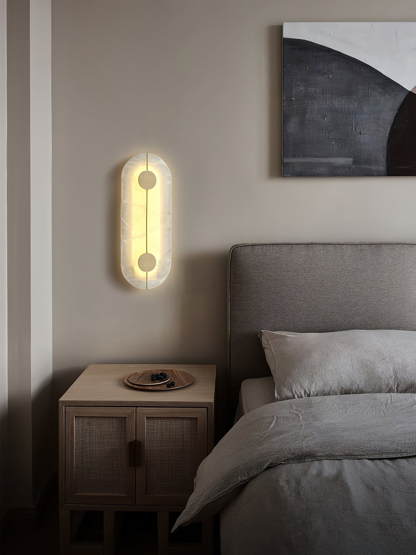 Artistic Alabaster Wall Lamp | Luxury 17-Inch Slim Brass & Stone Sconce