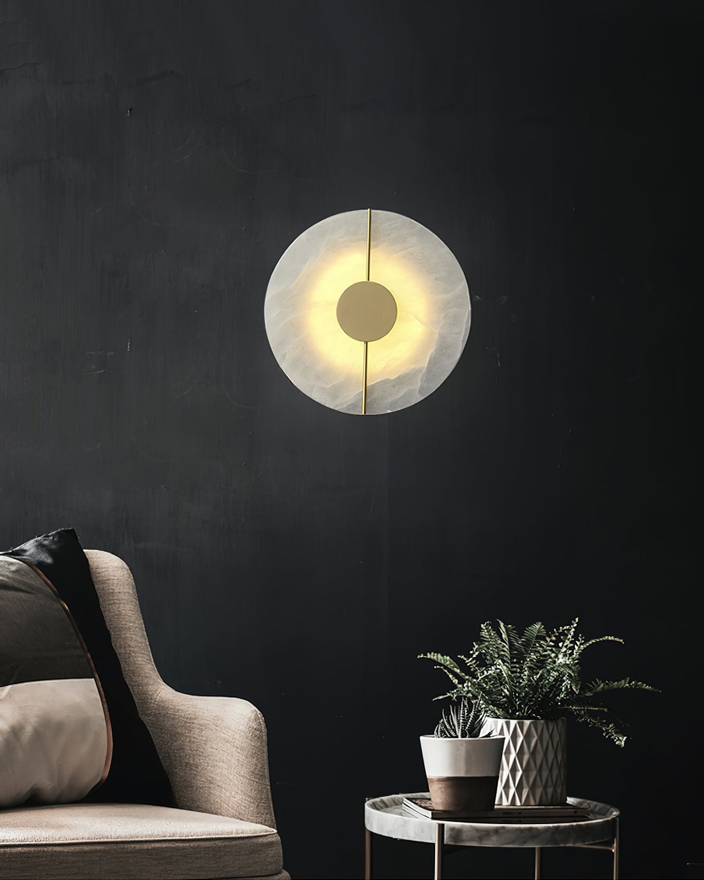 Artistic Alabaster Wall Lamp | Luxury 17-Inch Slim Brass & Stone Sconce