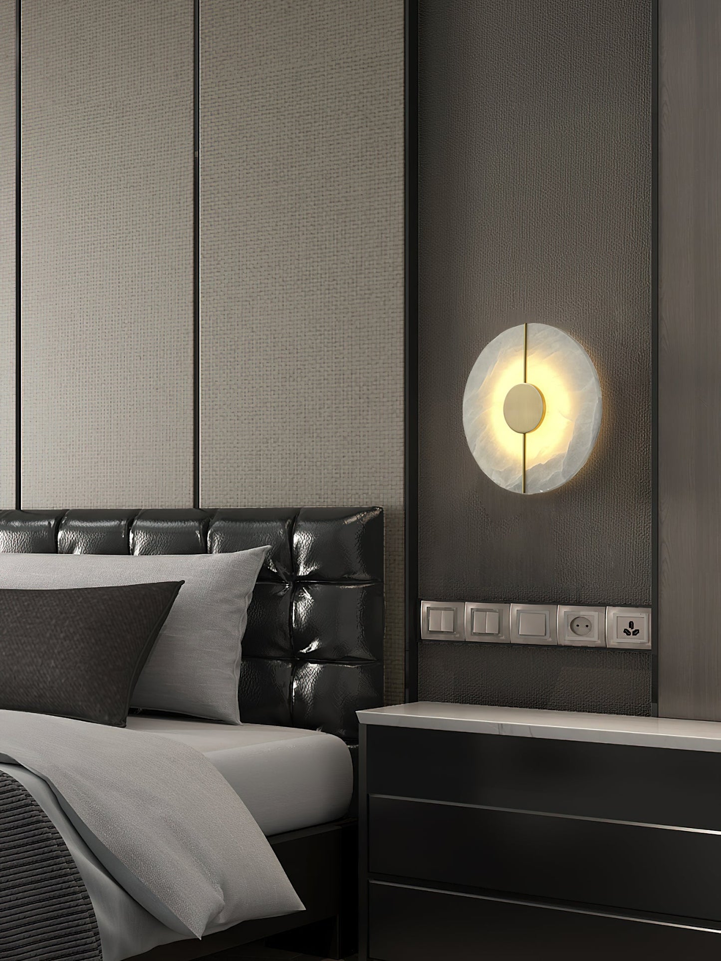 Artistic Alabaster Wall Lamp | Luxury 17-Inch Slim Brass & Stone Sconce