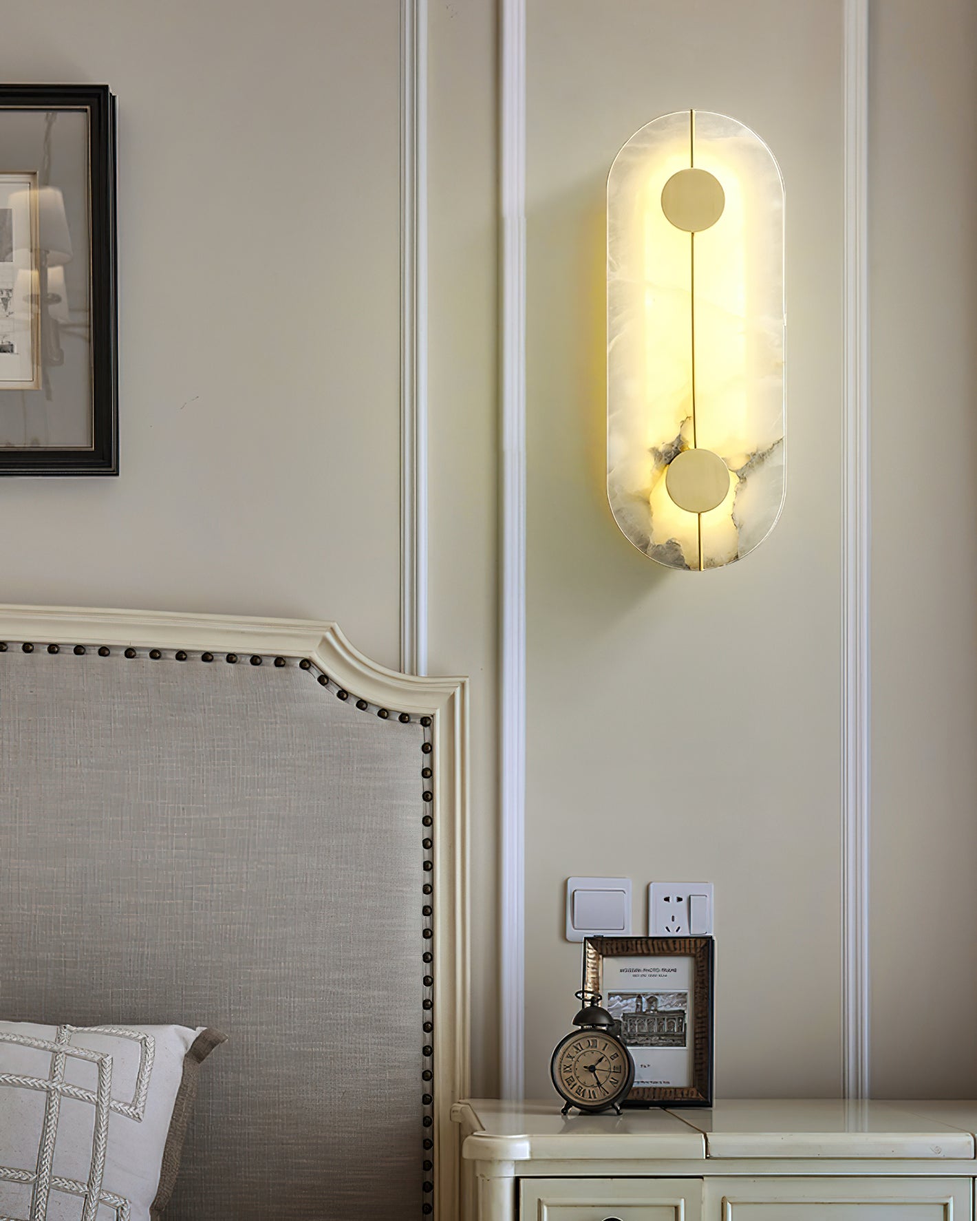 Artistic Alabaster Wall Lamp | Luxury 17-Inch Slim Brass & Stone Sconce