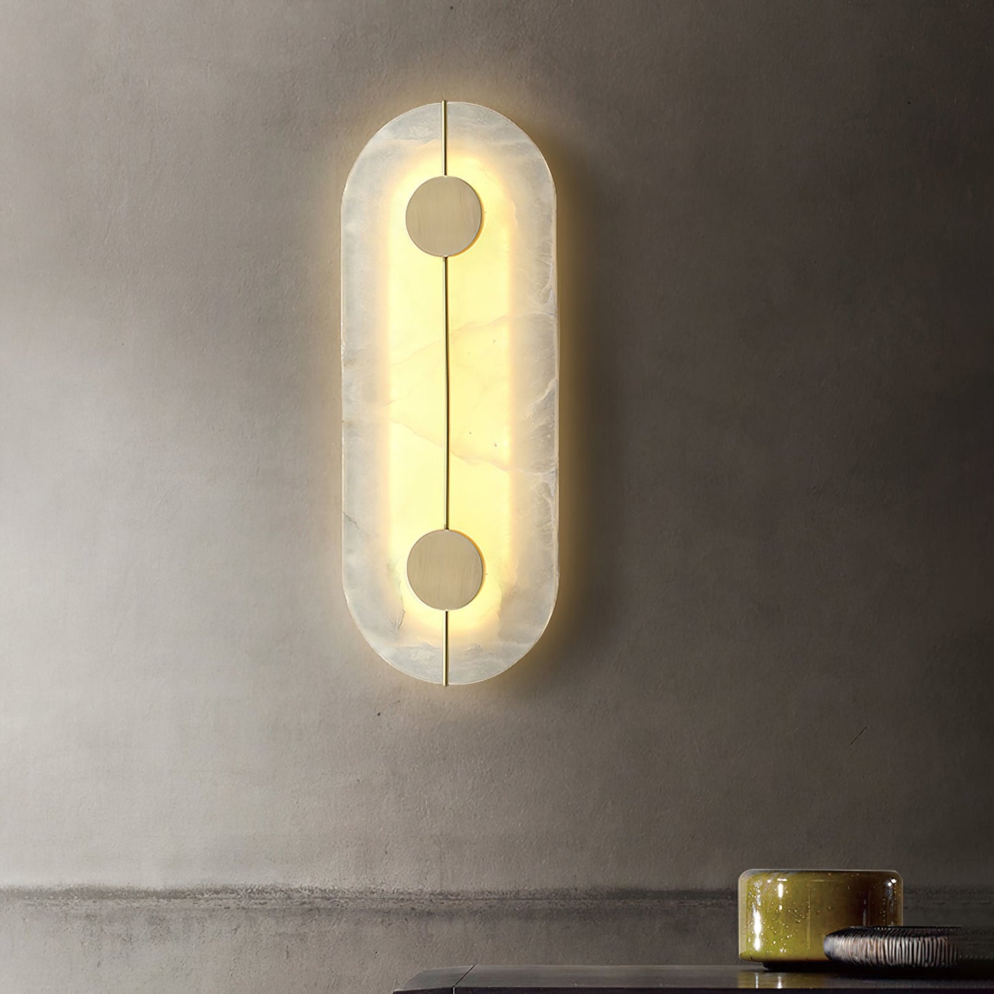 Artistic Alabaster Wall Lamp | Luxury 17-Inch Slim Brass & Stone Sconce