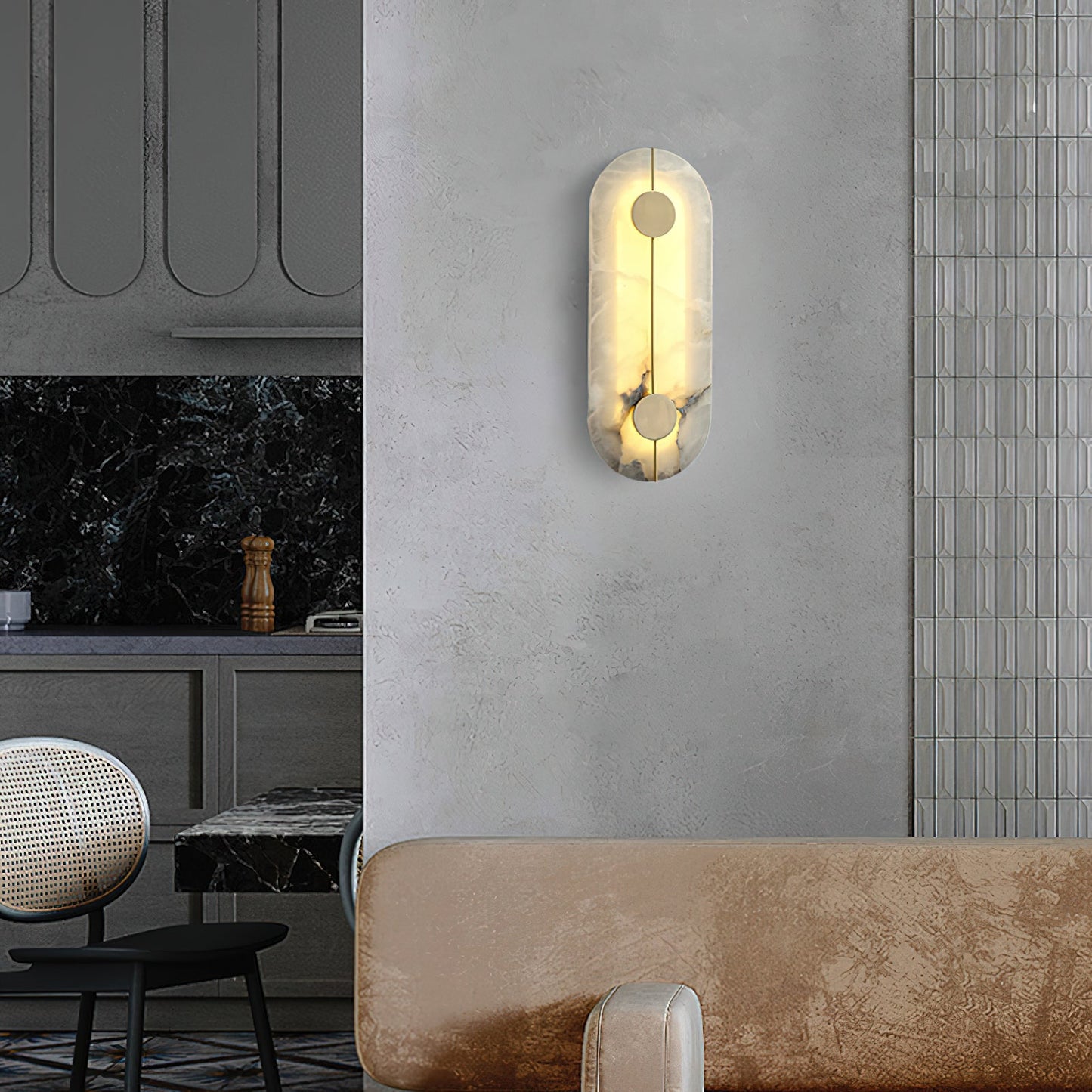 Artistic Alabaster Wall Lamp | Luxury 17-Inch Slim Brass & Stone Sconce