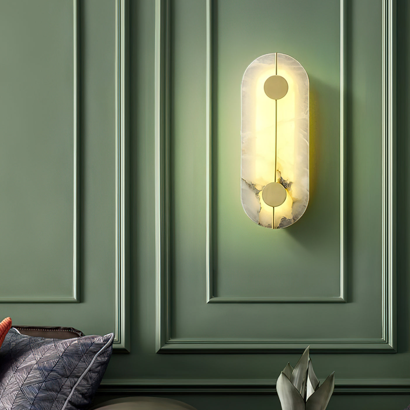 Artistic Alabaster Wall Lamp | Luxury 17-Inch Slim Brass & Stone Sconce