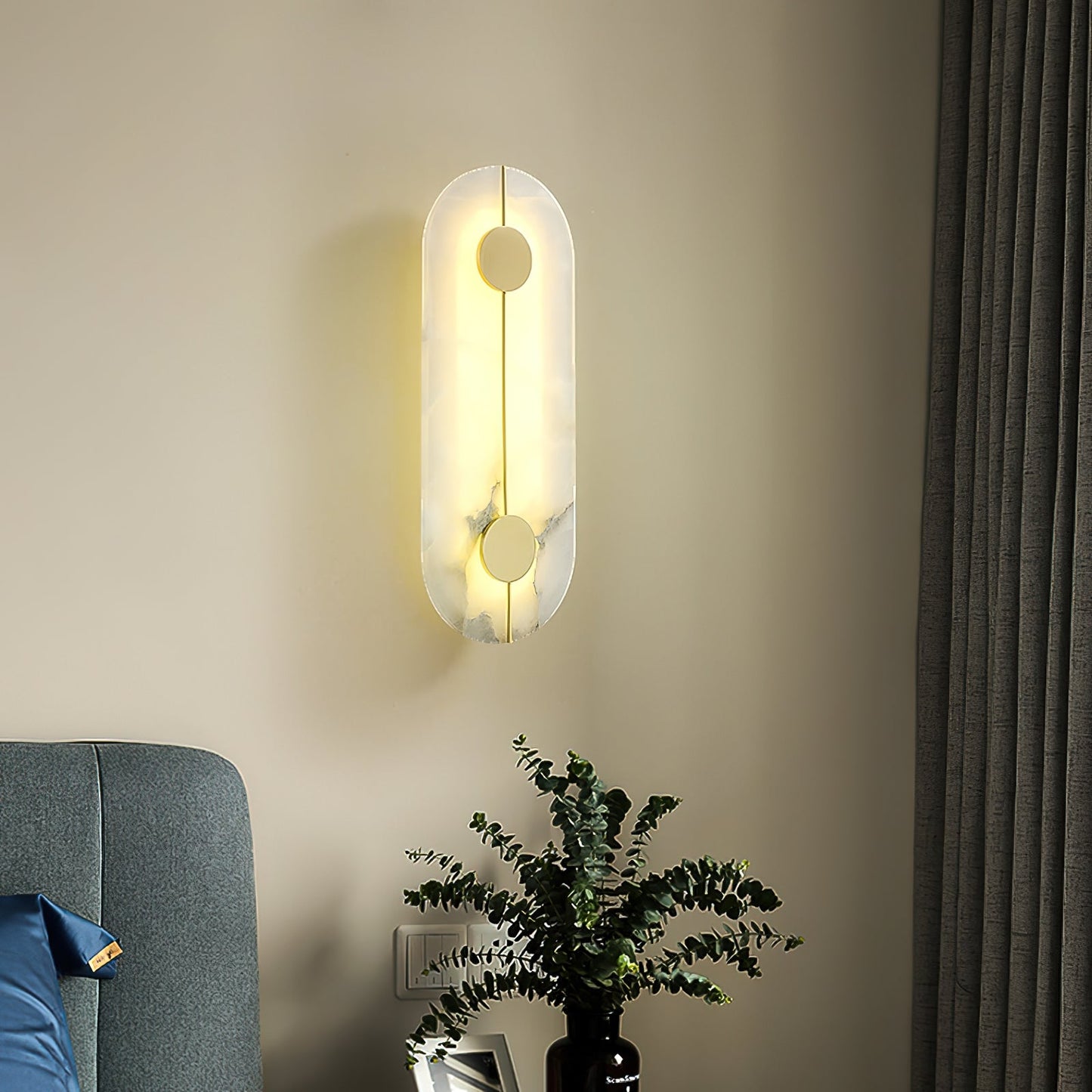 Artistic Alabaster Wall Lamp | Luxury 17-Inch Slim Brass & Stone Sconce