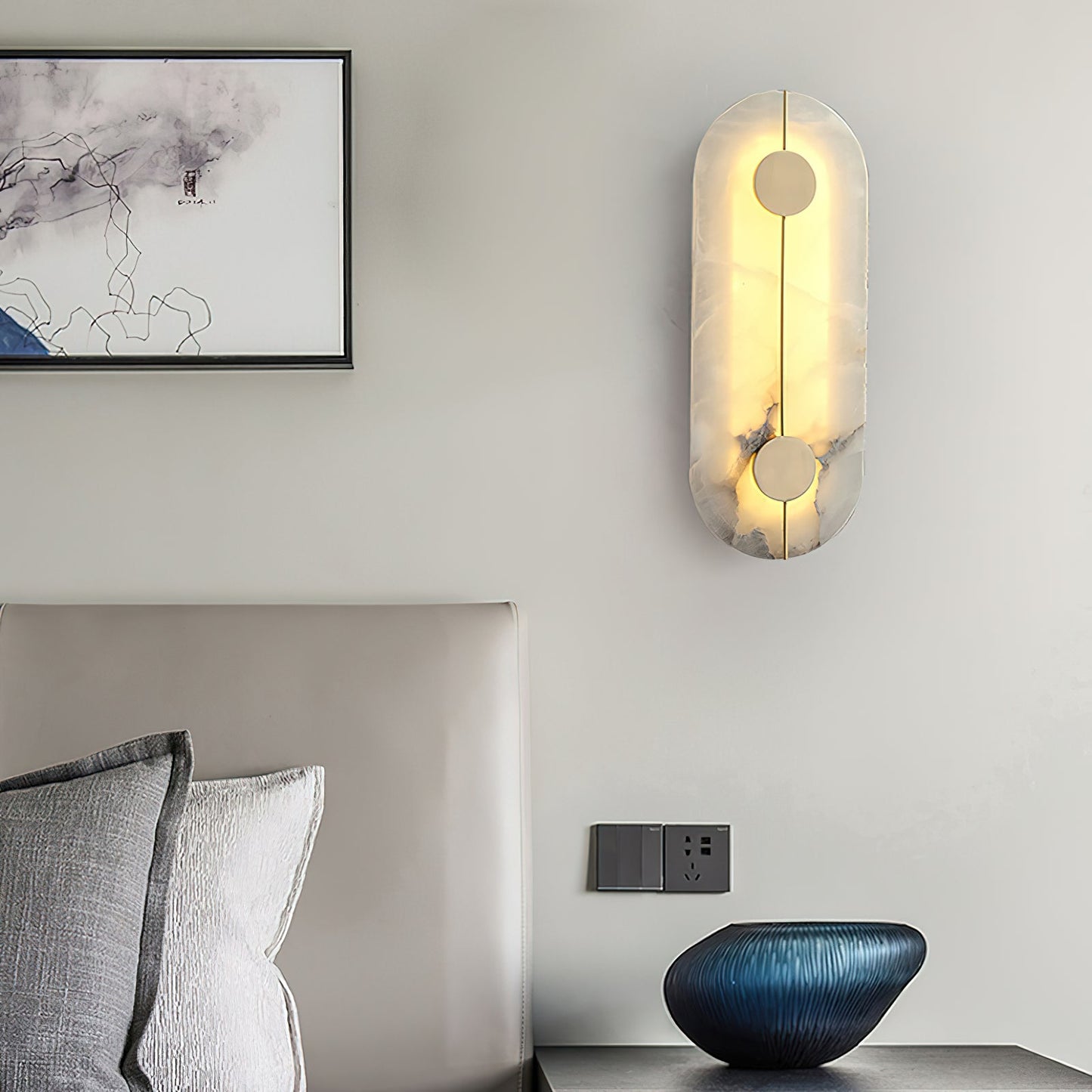 Artistic Alabaster Wall Lamp | Luxury 17-Inch Slim Brass & Stone Sconce