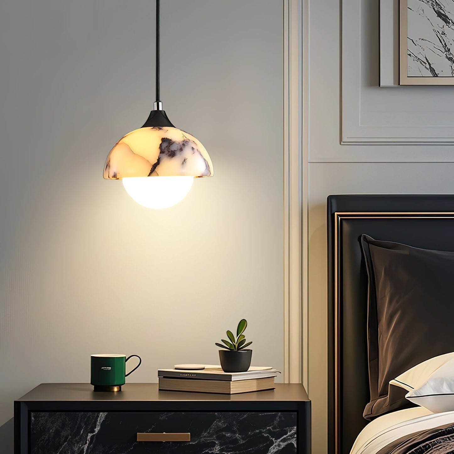 Artome Marble Pendant Lamp | Luxury Bulgari Purple & White Stone Light