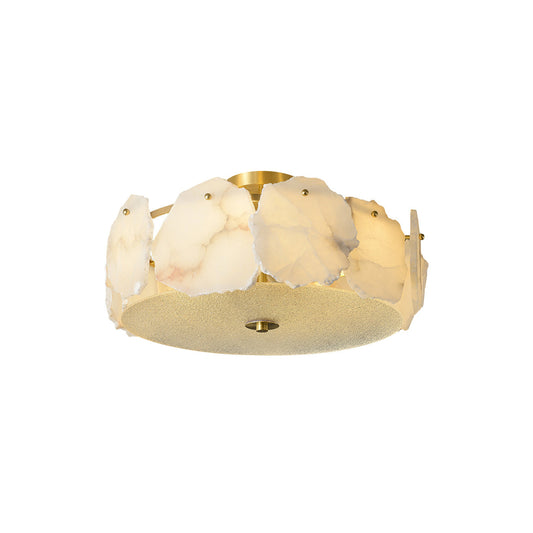 Artze Alabaster Ceiling Light | Modern Minimalist Brass & Natural Stone Flush Mount