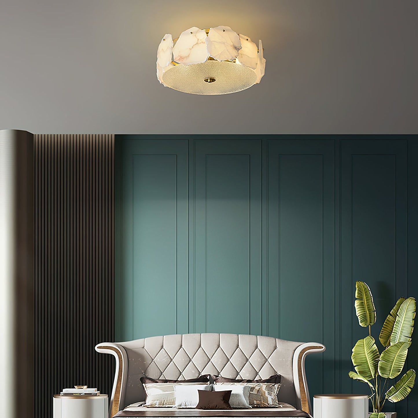 Artze Alabaster Ceiling Light | Modern Minimalist Brass & Natural Stone Flush Mount