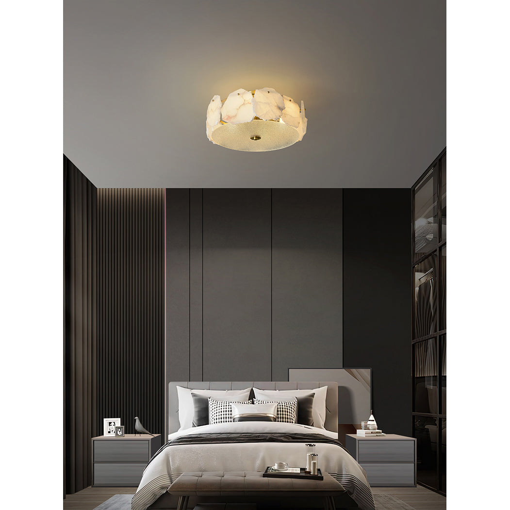 Artze Alabaster Ceiling Light | Modern Minimalist Brass & Natural Stone Flush Mount