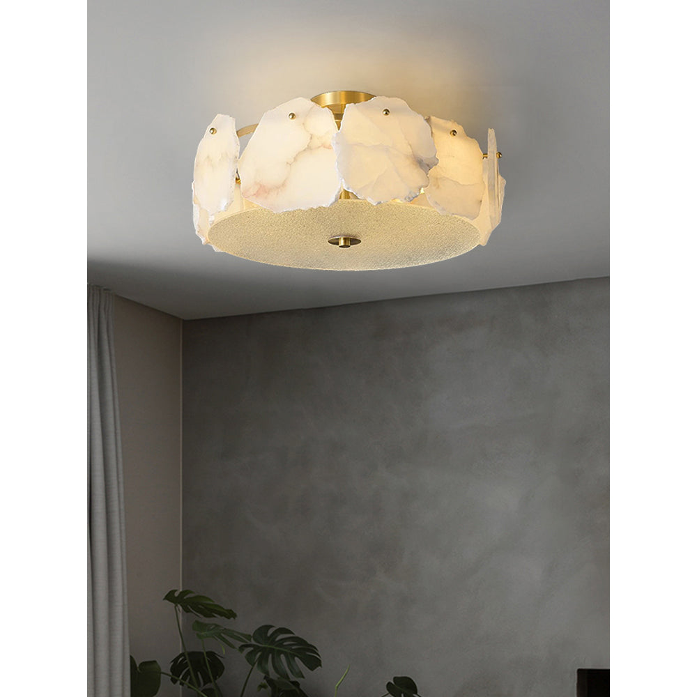 Artze Alabaster Ceiling Light | Modern Minimalist Brass & Natural Stone Flush Mount