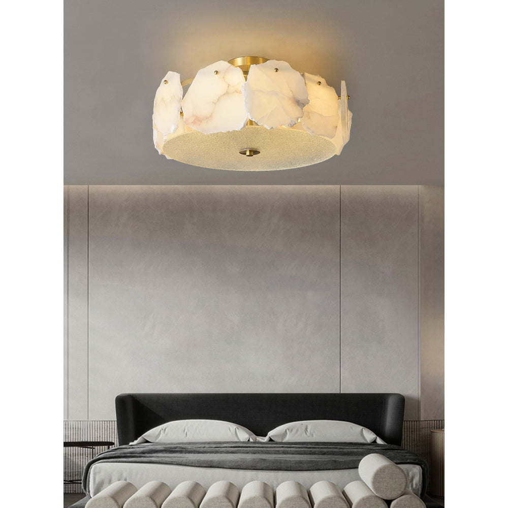 Artze Alabaster Ceiling Light | Modern Minimalist Brass & Natural Stone Flush Mount