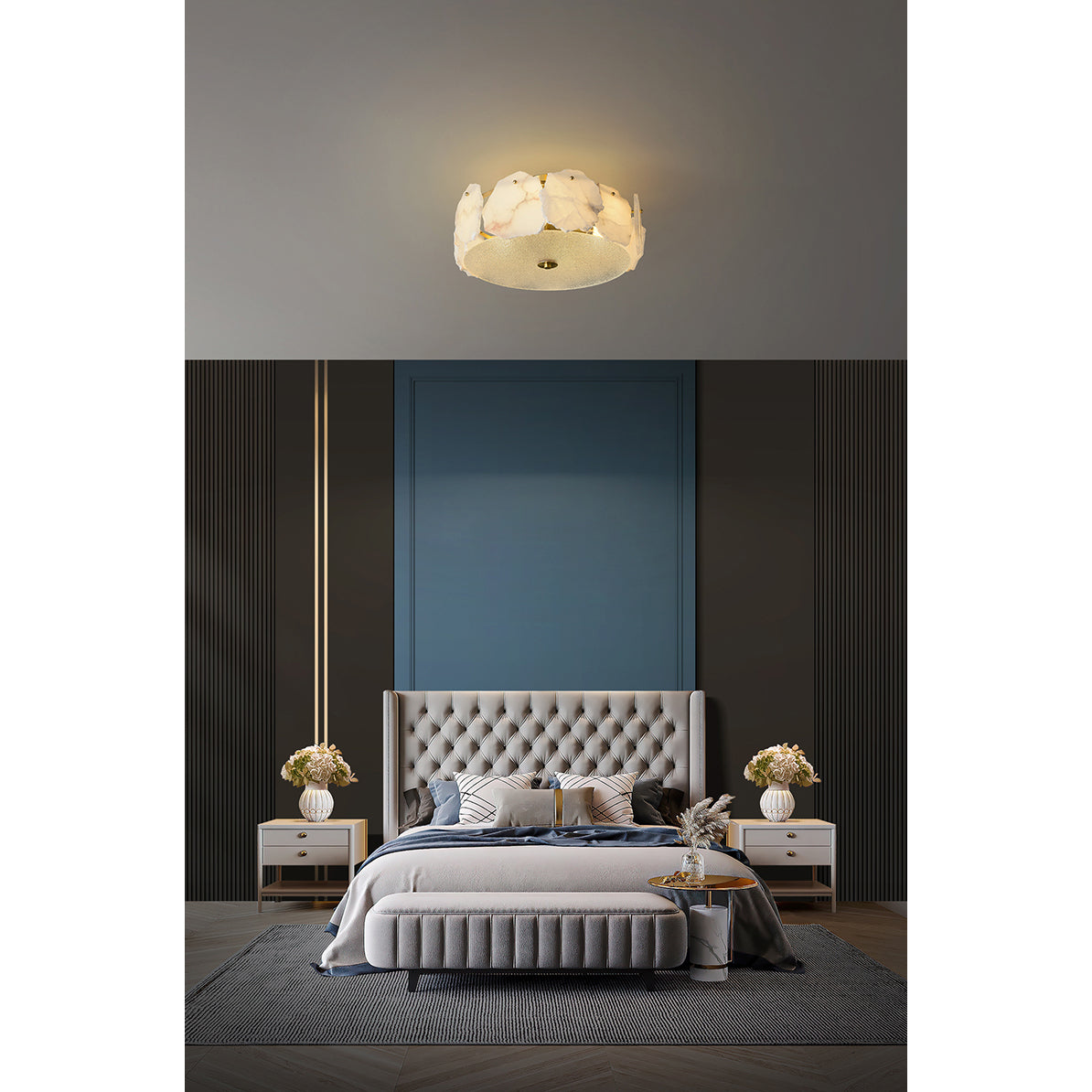 Artze Alabaster Ceiling Light | Modern Minimalist Brass & Natural Stone Flush Mount