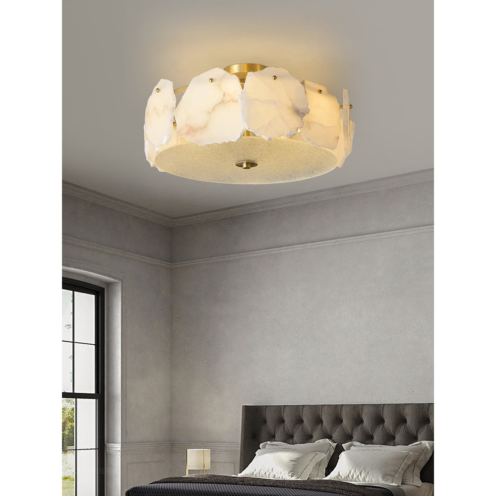 Artze Alabaster Ceiling Light | Modern Minimalist Brass & Natural Stone Flush Mount