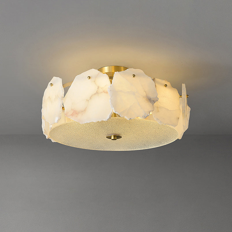 Artze Alabaster Ceiling Light | Modern Minimalist Brass & Natural Stone Flush Mount