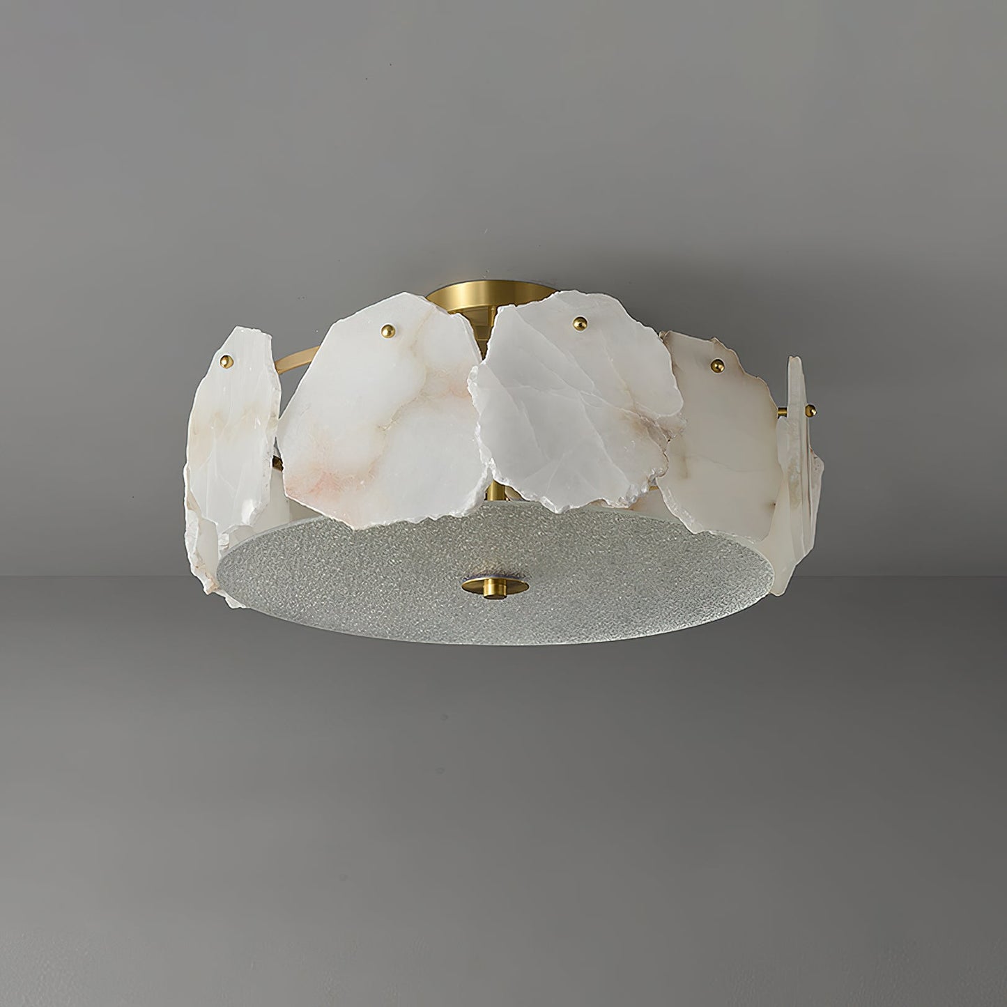 Artze Alabaster Ceiling Light | Modern Minimalist Brass & Natural Stone Flush Mount