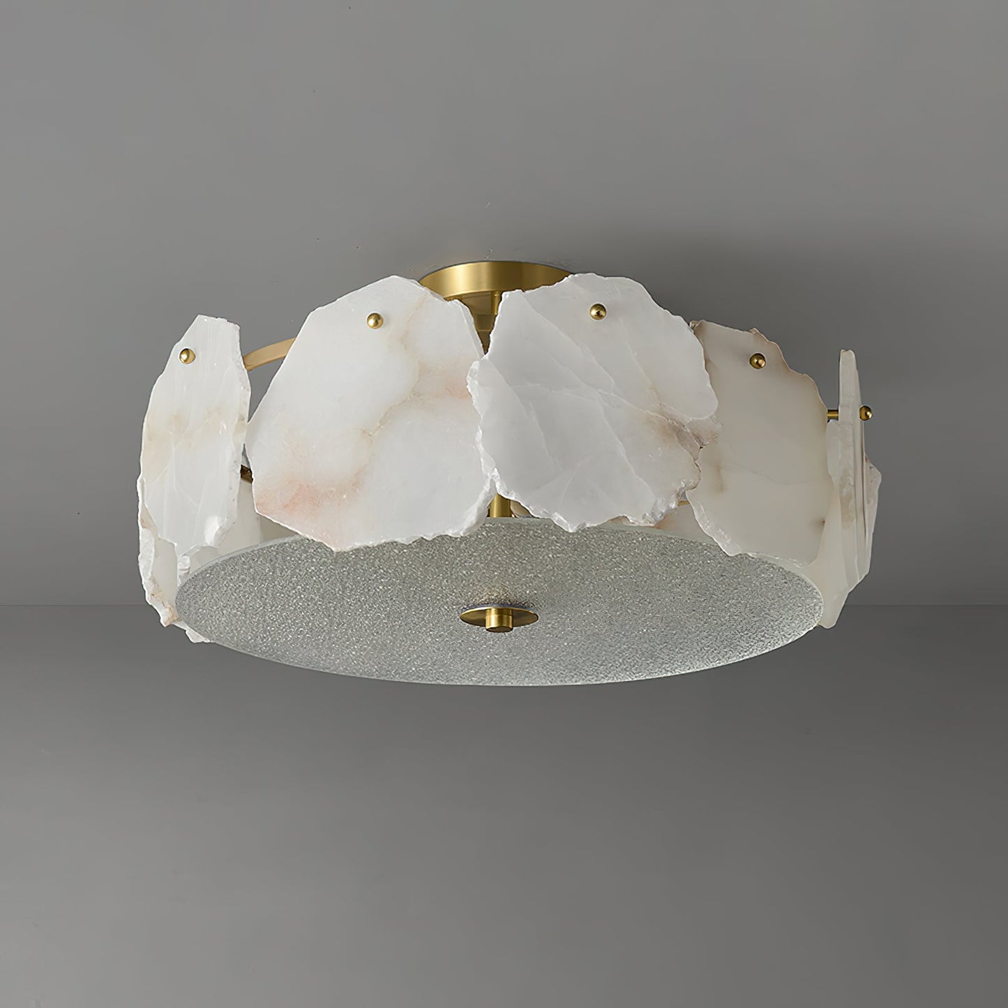 Artze Alabaster Ceiling Light | Modern Minimalist Brass & Natural Stone Flush Mount