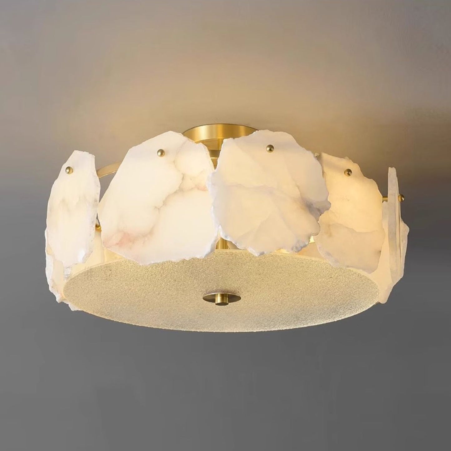 Artze Alabaster Ceiling Light | Modern Minimalist Brass & Natural Stone Flush Mount