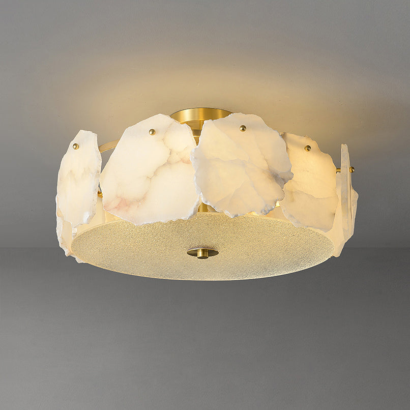Artze Alabaster Ceiling Light | Modern Minimalist Brass & Natural Stone Flush Mount