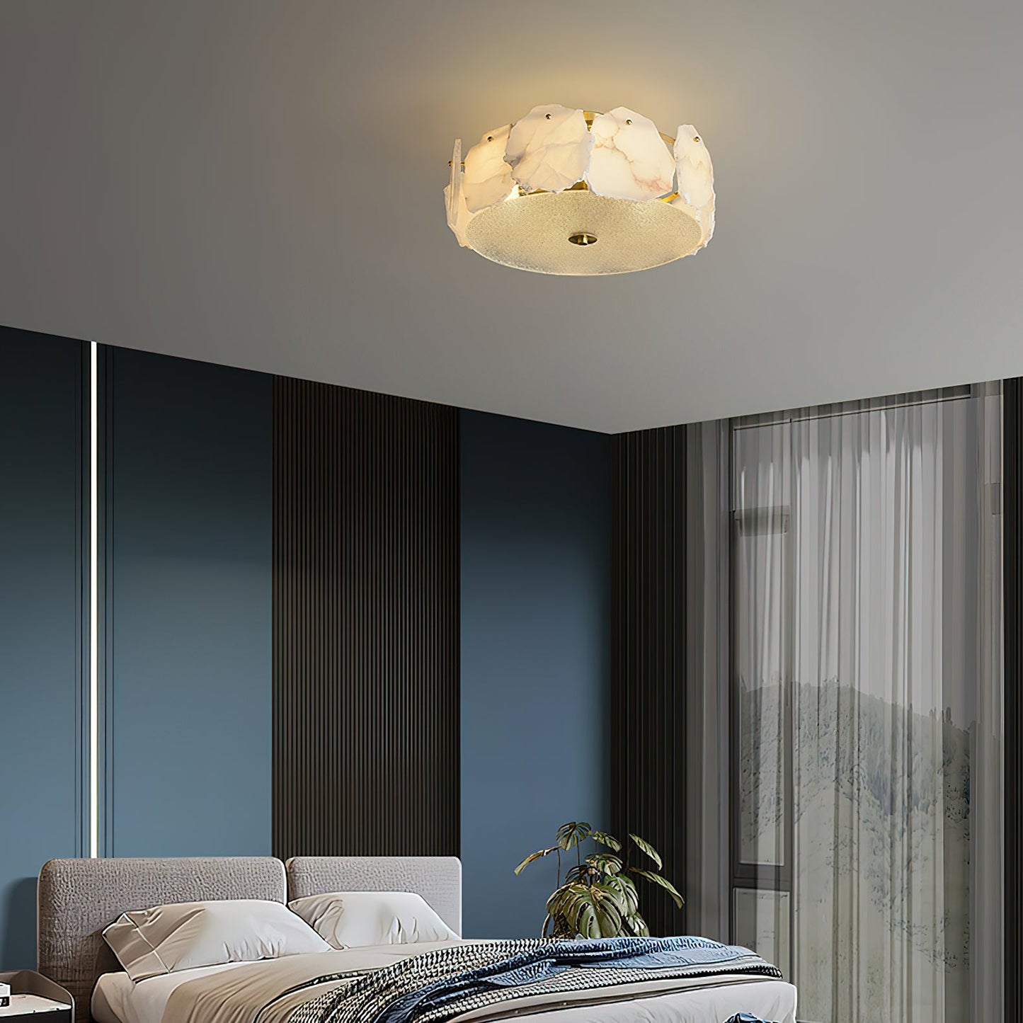 Artze Alabaster Ceiling Light | Modern Minimalist Brass & Natural Stone Flush Mount