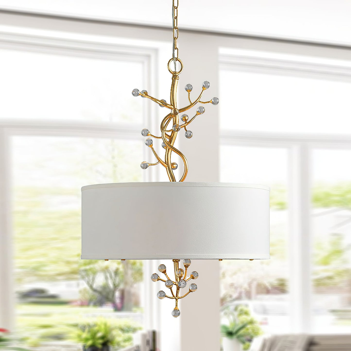Asbury Pendant Lamp | Luxury Aged Brass & Crystal Botanical Chandelier