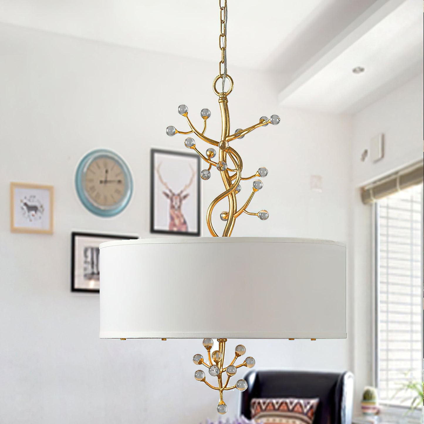 Asbury Pendant Lamp | Luxury Aged Brass & Crystal Botanical Chandelier
