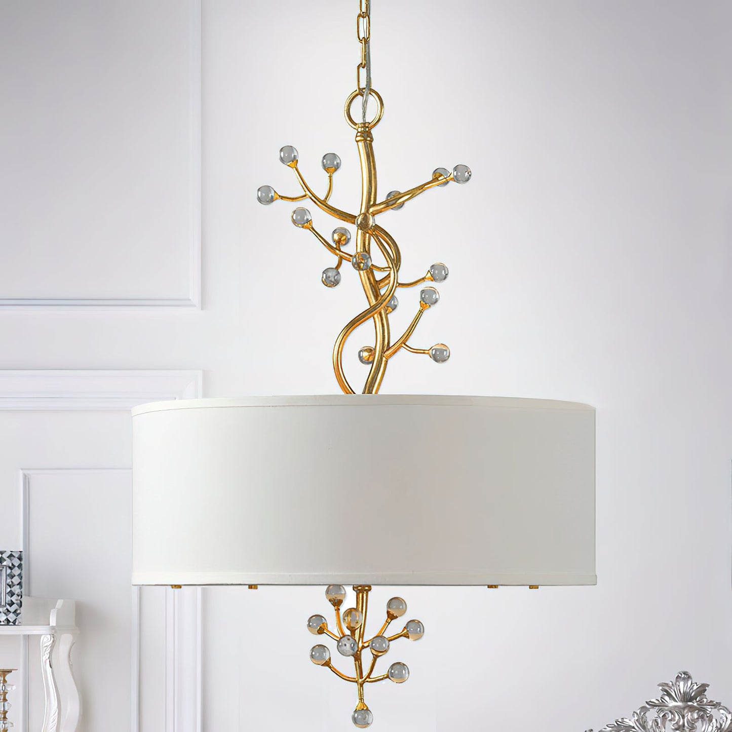 Asbury Pendant Lamp | Luxury Aged Brass & Crystal Botanical Chandelier