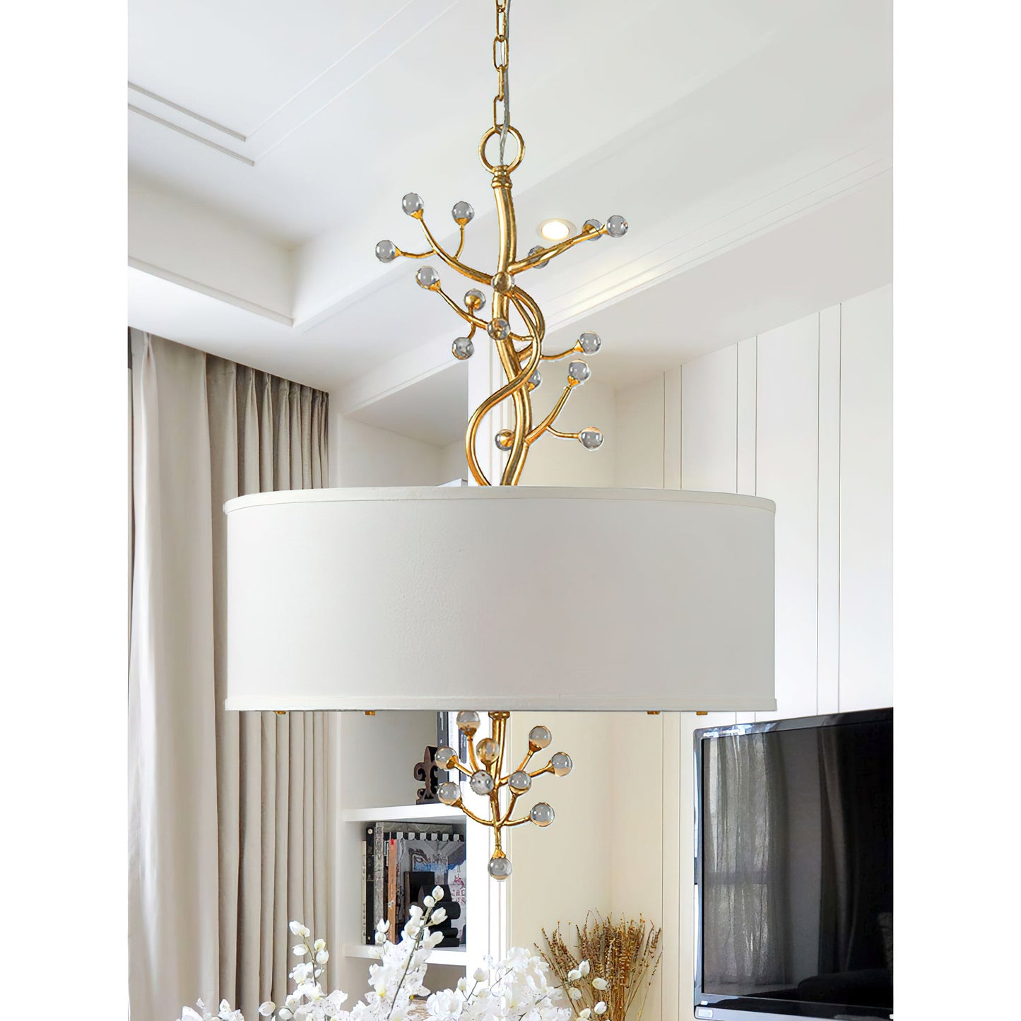 Asbury Pendant Lamp | Luxury Aged Brass & Crystal Botanical Chandelier