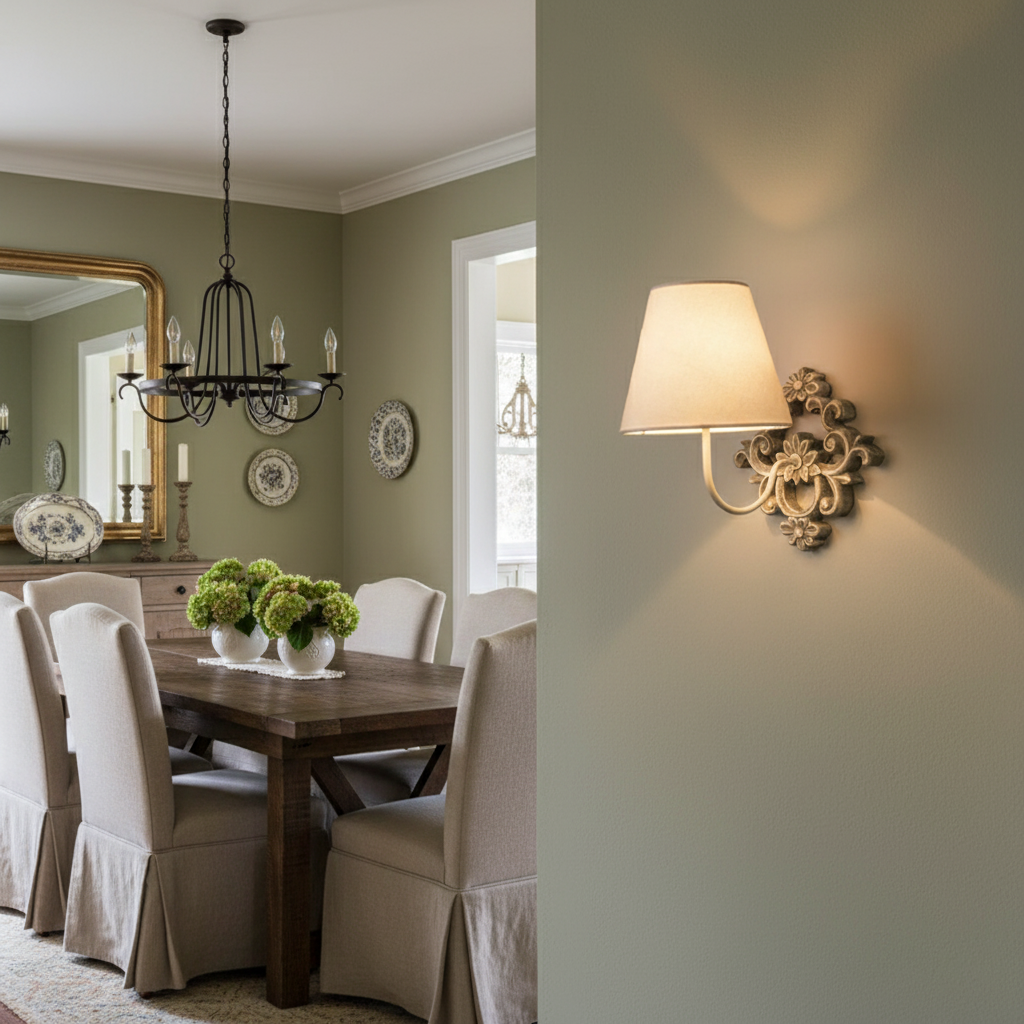 Ascoux Wall Lamp | Rustic Solid Wood & Fabric Shade Farmhouse Sconce