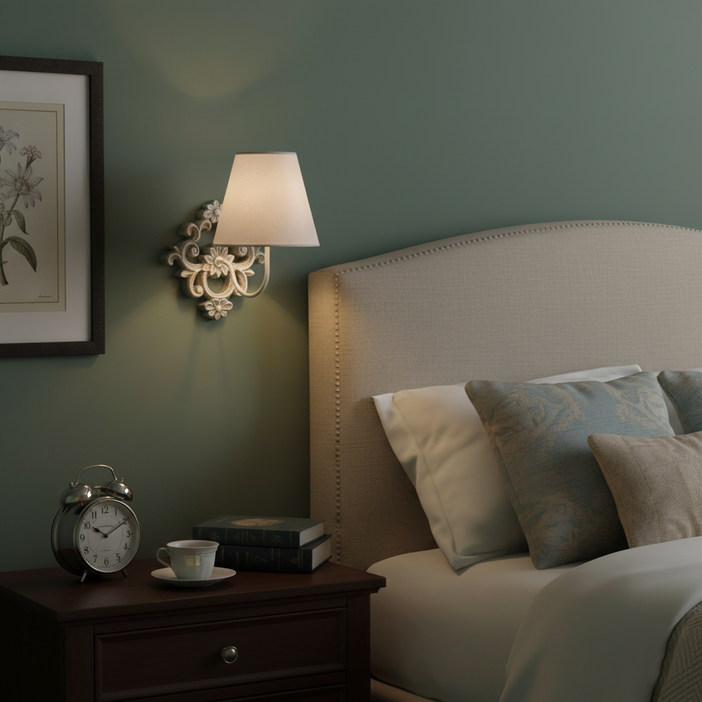 Ascoux Wall Lamp | Rustic Solid Wood & Fabric Shade Farmhouse Sconce