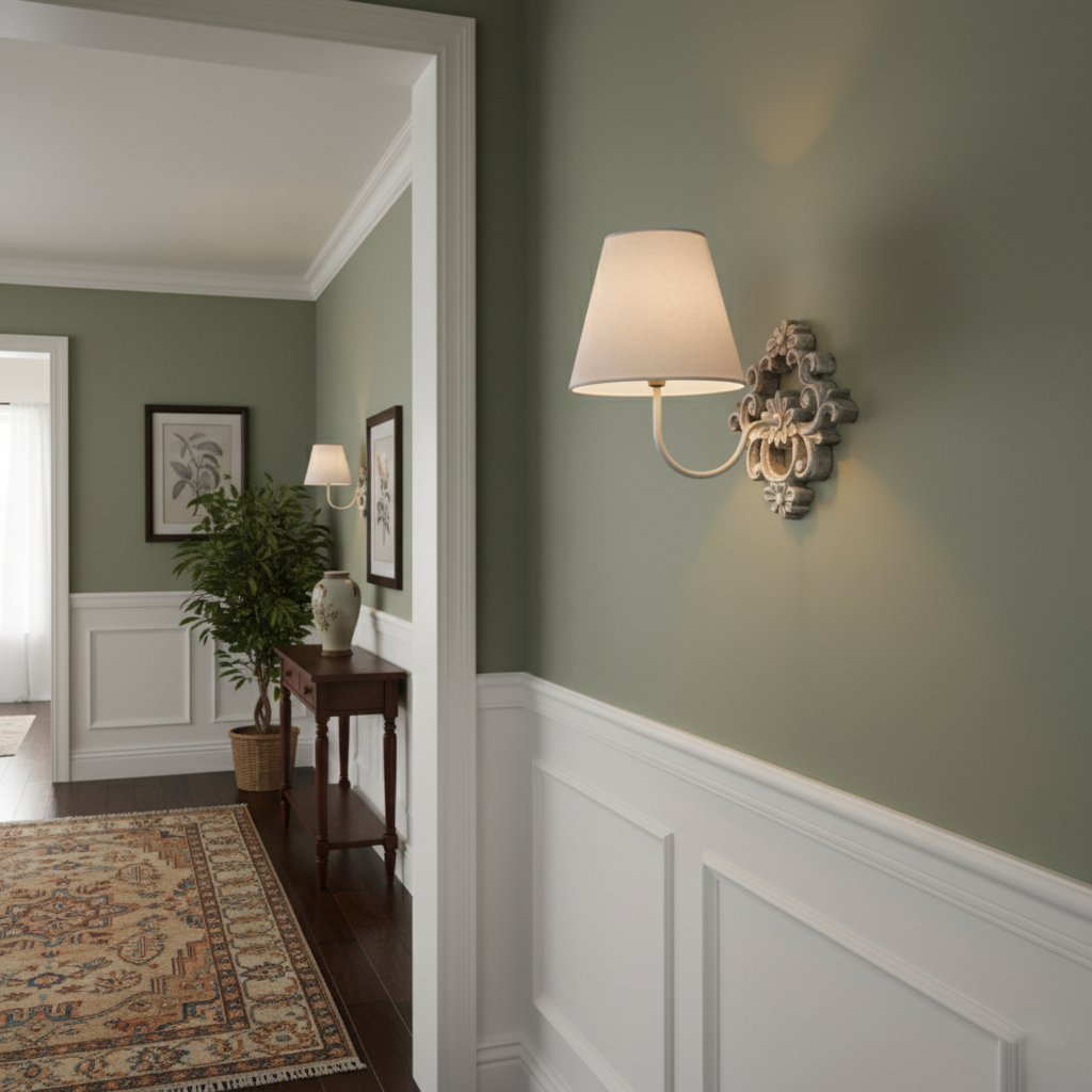 Ascoux Wall Lamp | Rustic Solid Wood & Fabric Shade Farmhouse Sconce