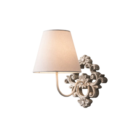 Ascoux Wall Lamp | Rustic Solid Wood & Fabric Shade Farmhouse Sconce
