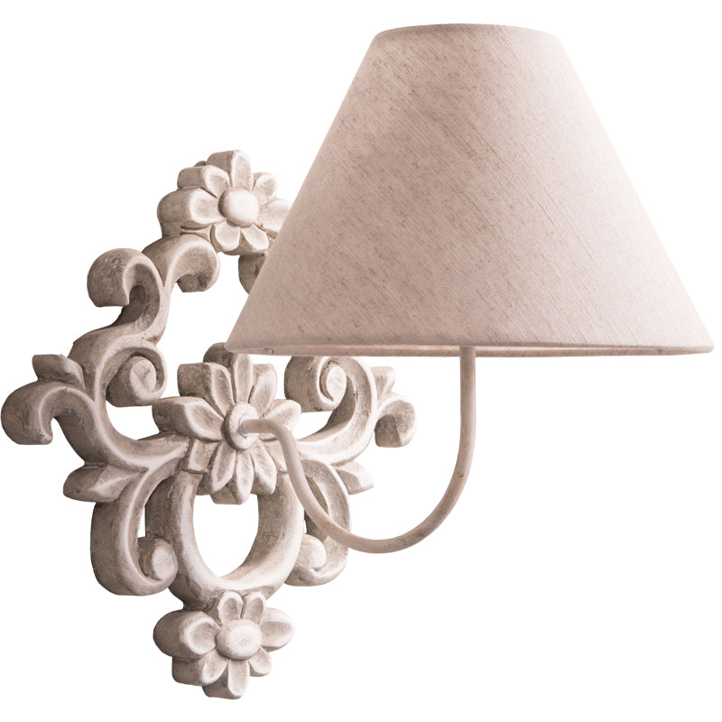 Ascoux Wall Lamp | Rustic Solid Wood & Fabric Shade Farmhouse Sconce