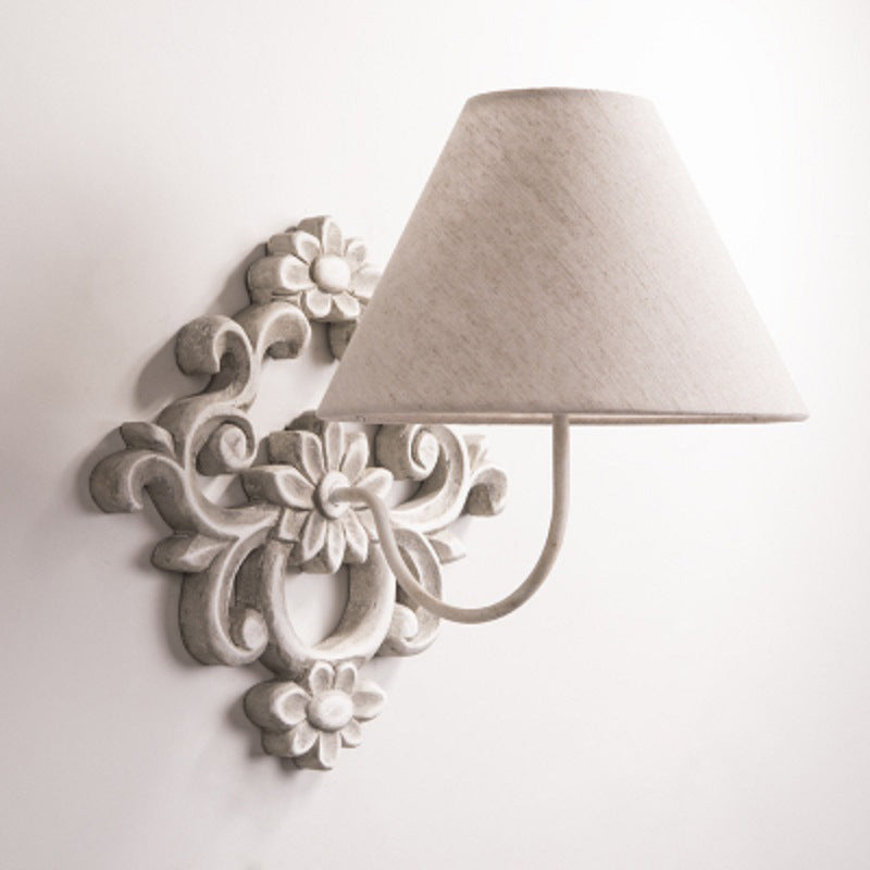 Ascoux Wall Lamp | Rustic Solid Wood & Fabric Shade Farmhouse Sconce