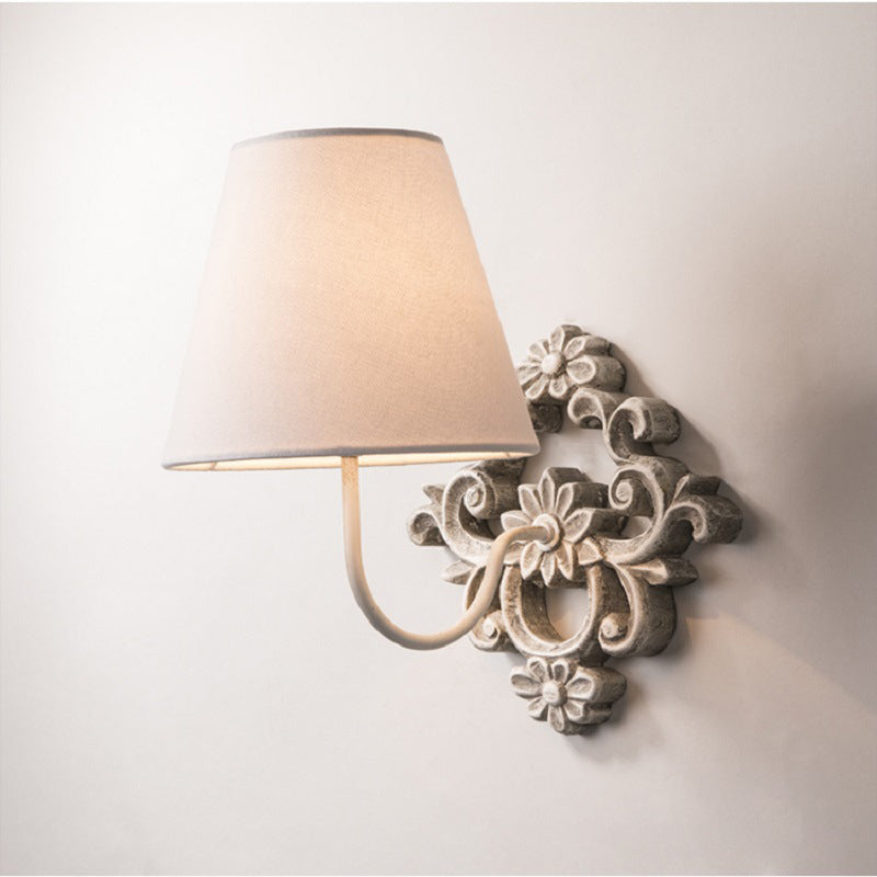 Ascoux Wall Lamp | Rustic Solid Wood & Fabric Shade Farmhouse Sconce