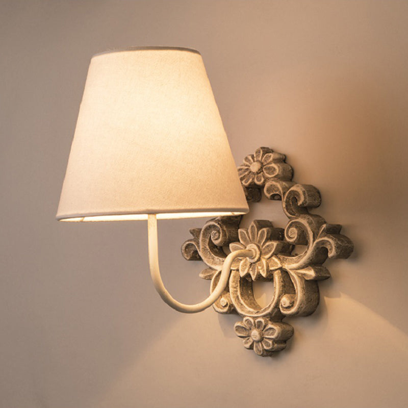 Ascoux Wall Lamp | Rustic Solid Wood & Fabric Shade Farmhouse Sconce