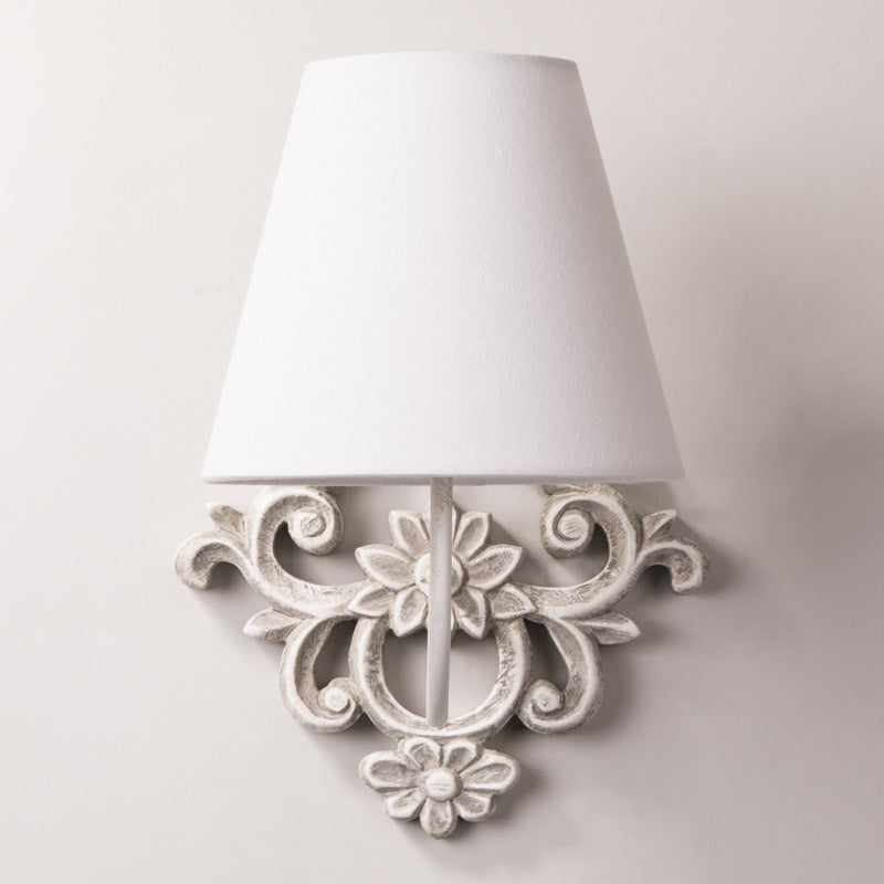 Ascoux Wall Lamp | Rustic Solid Wood & Fabric Shade Farmhouse Sconce