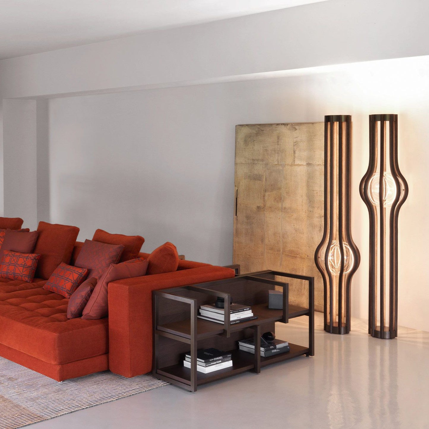 Ashaa Floor Lamp | Luxury 67-Inch Curved Aluminum & Crystal Statement Light