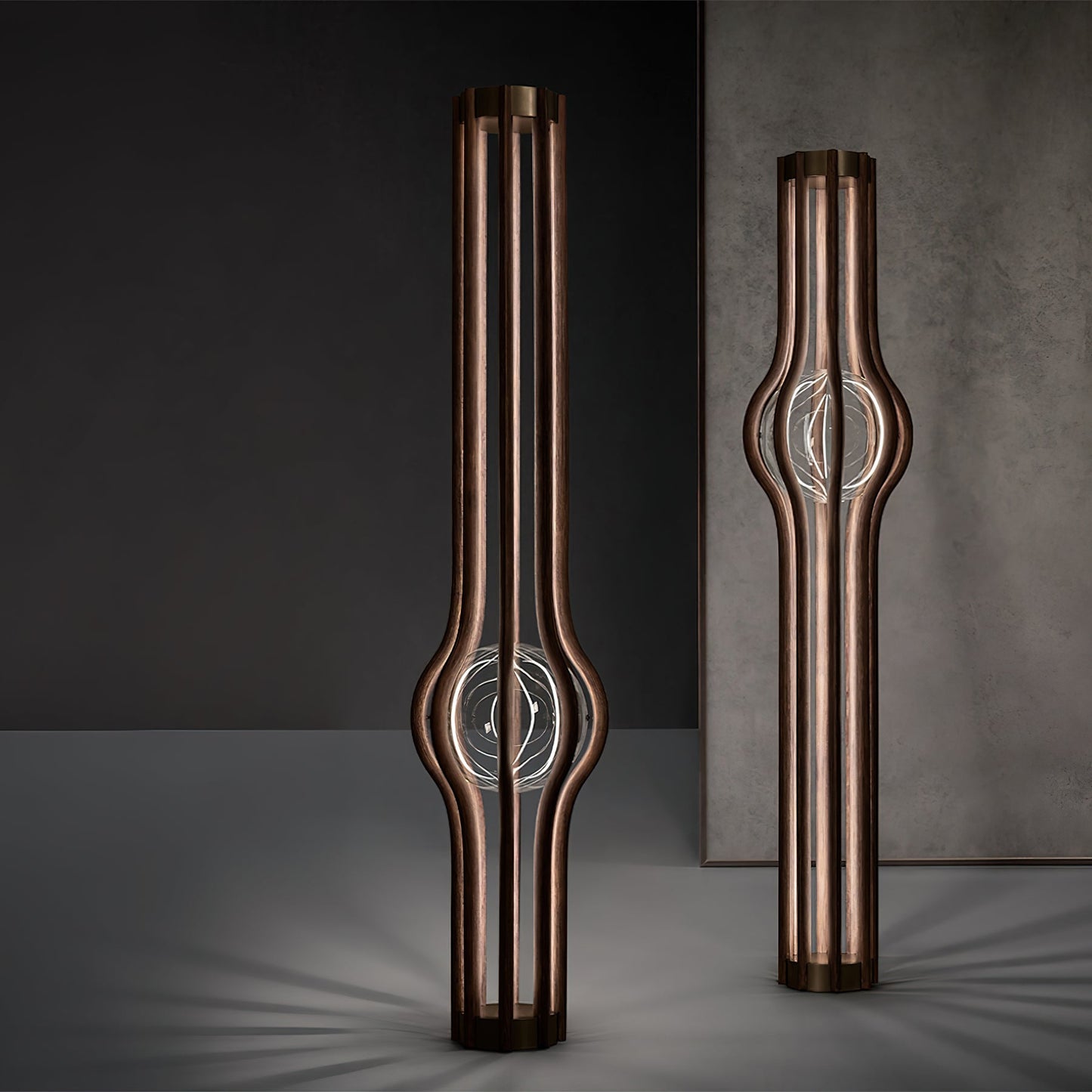 Ashaa Floor Lamp | Luxury 67-Inch Curved Aluminum & Crystal Statement Light