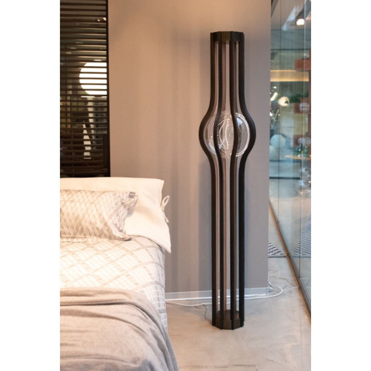 Ashaa Floor Lamp | Luxury 67-Inch Curved Aluminum & Crystal Statement Light