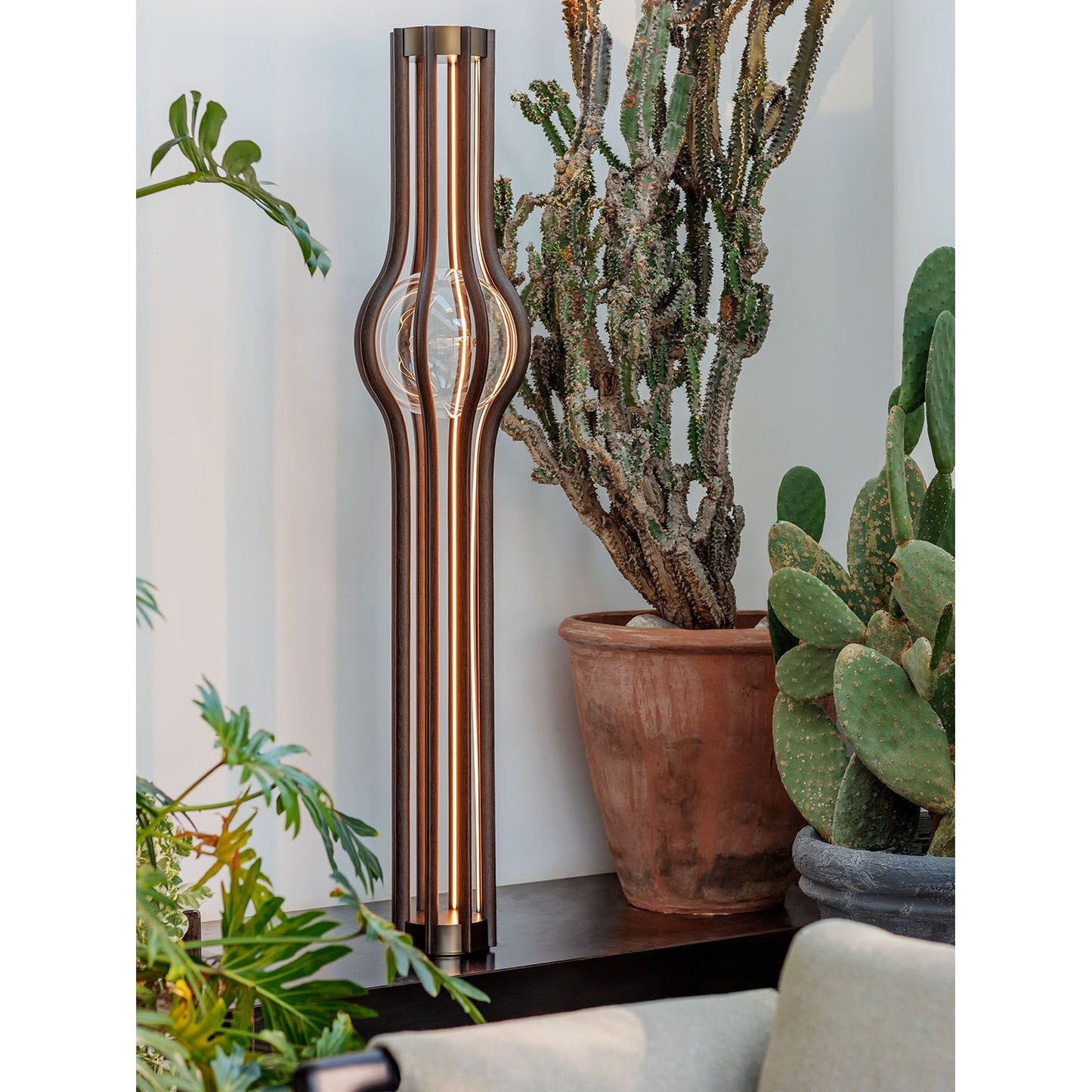 Ashaa Floor Lamp | Luxury 67-Inch Curved Aluminum & Crystal Statement Light