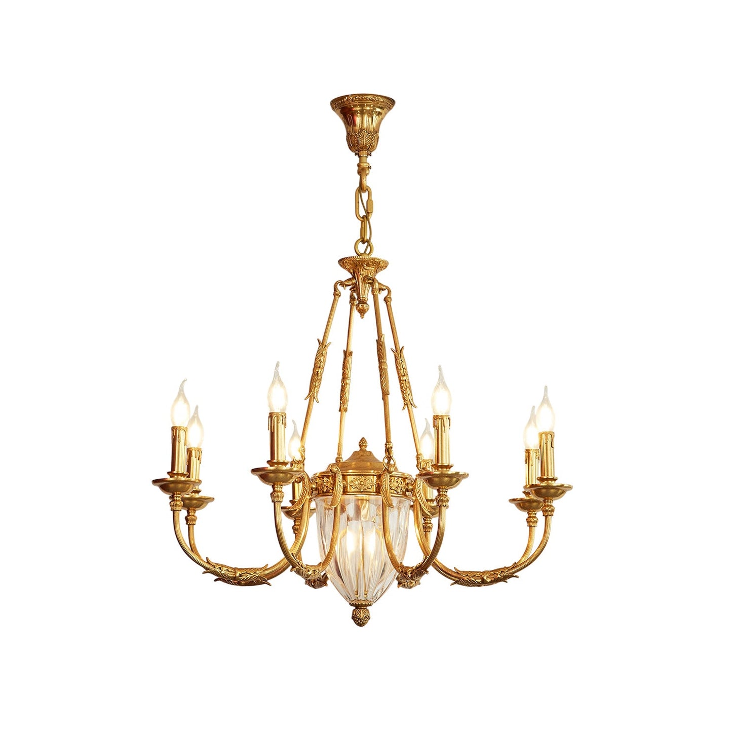 Ashford Brass Chandelier | Luxury French Provincial Glass & Brass Pendant