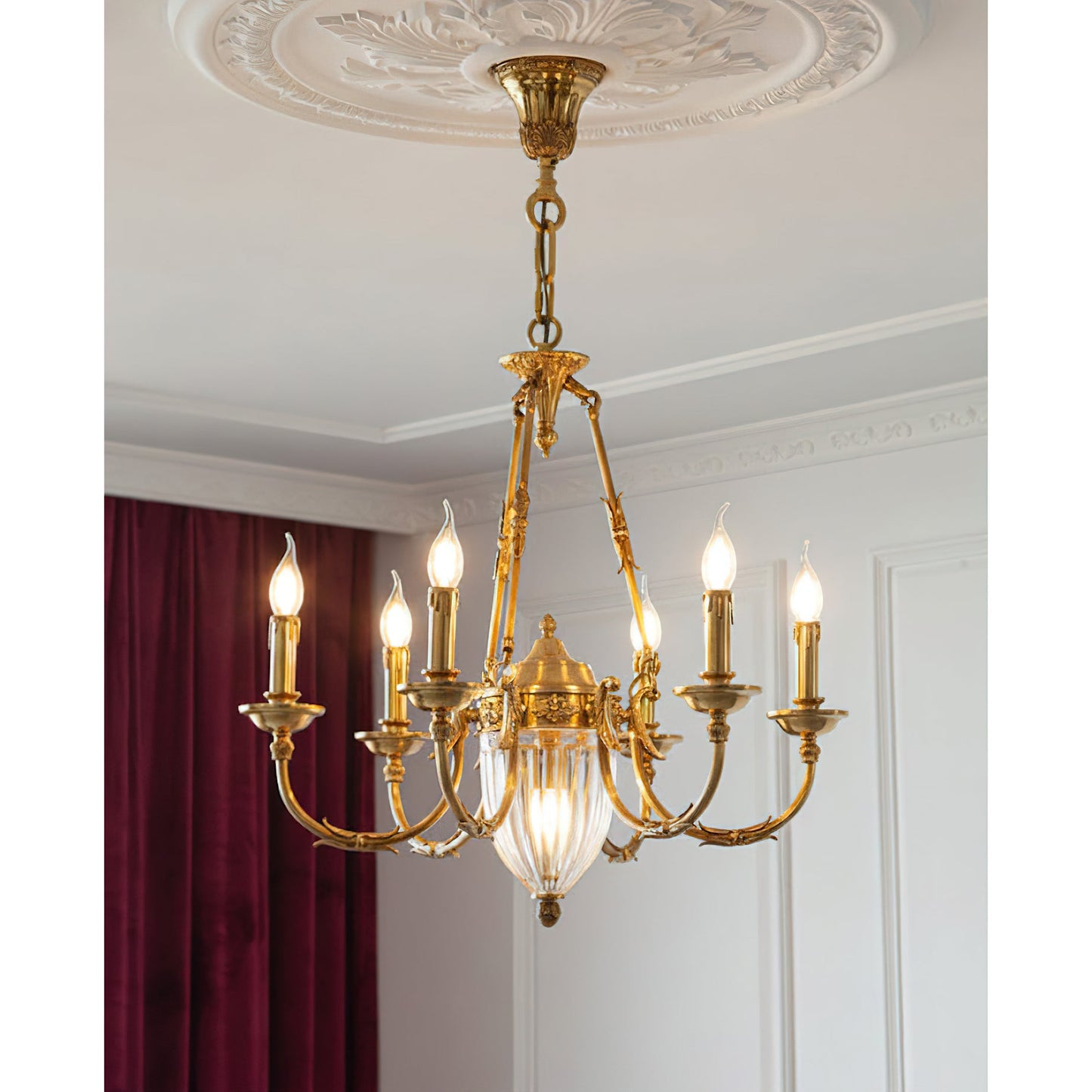 Ashford Brass Chandelier | Luxury French Provincial Glass & Brass Pendant