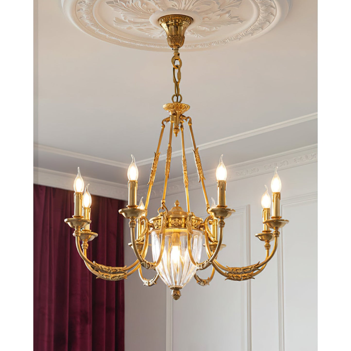 Ashford Brass Chandelier | Luxury French Provincial Glass & Brass Pendant