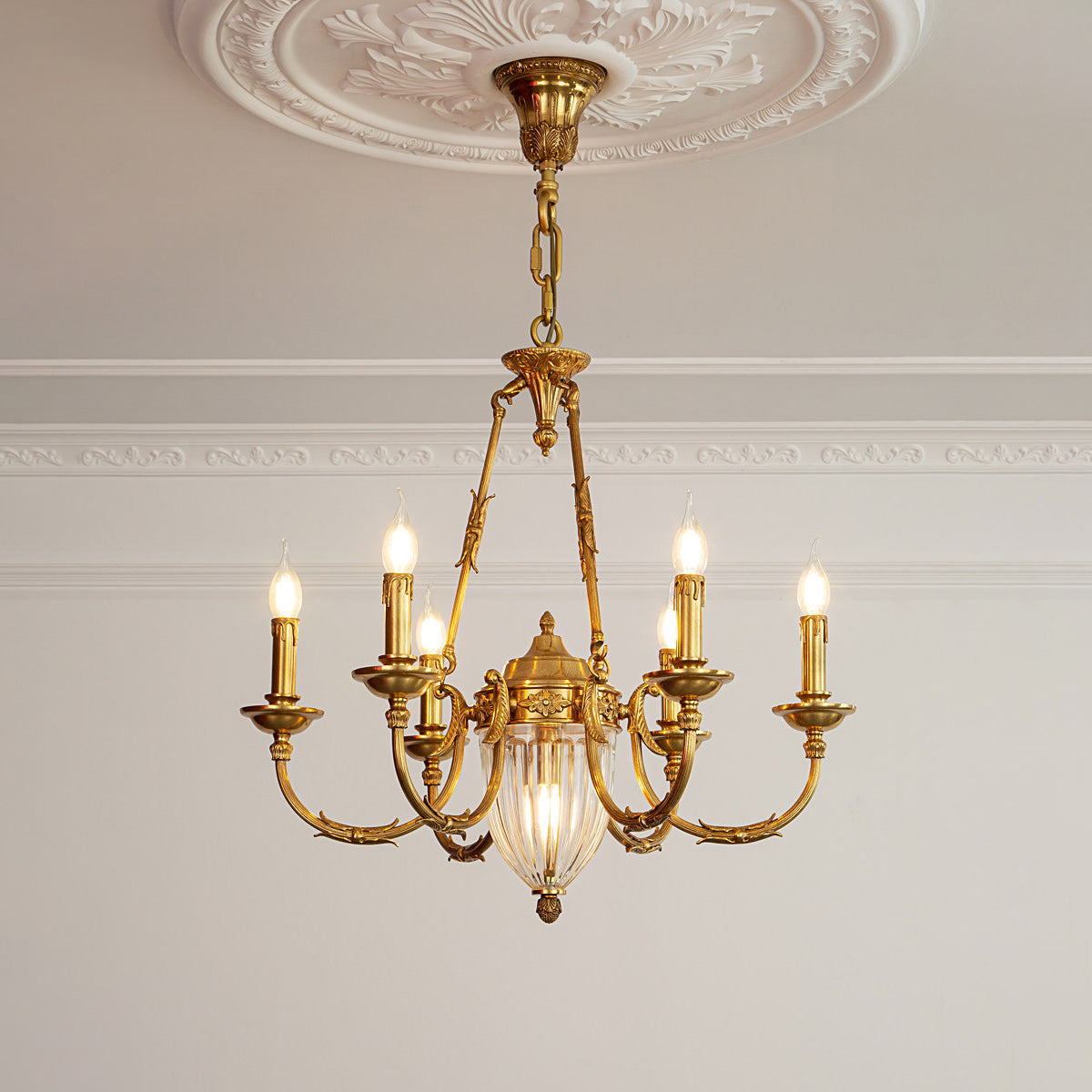 Ashford Brass Chandelier | Luxury French Provincial Glass & Brass Pendant